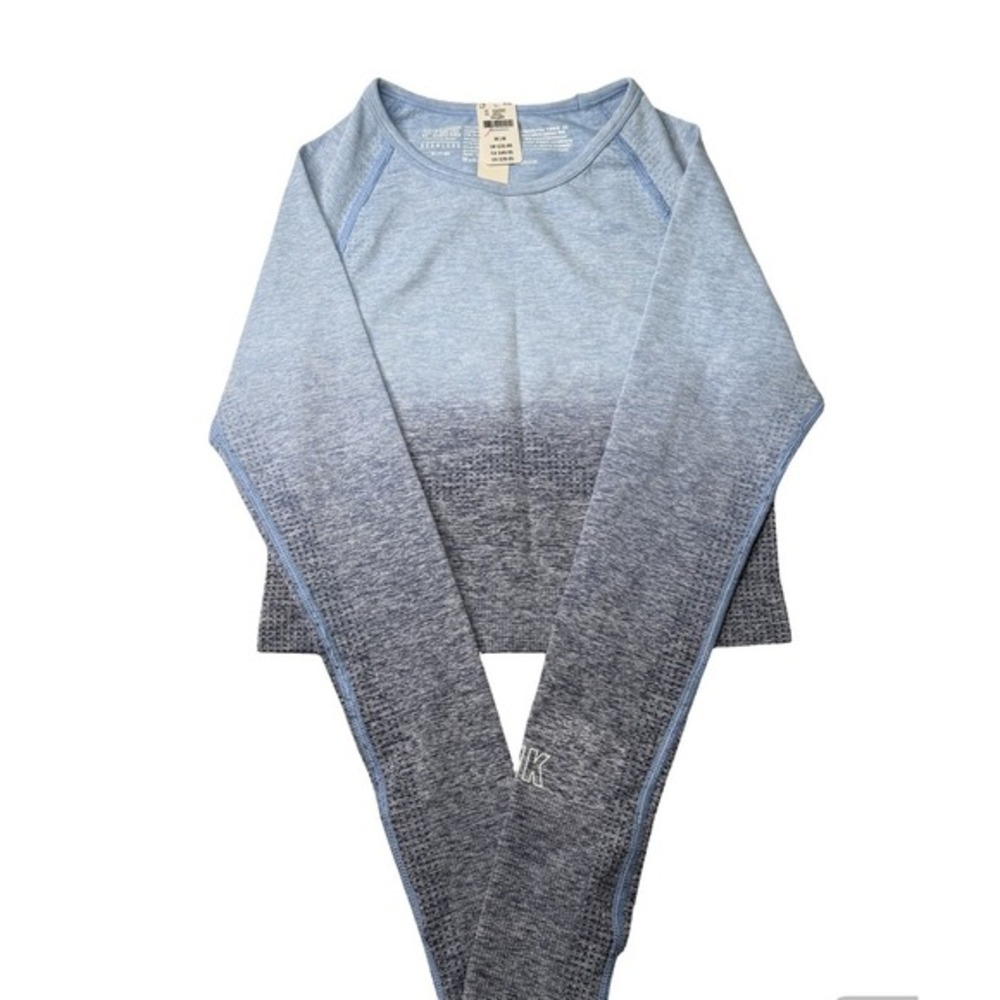 Victoria's Secret PINK Sz M Crop Blue Ombre Seamless Workout Top Gym NWT